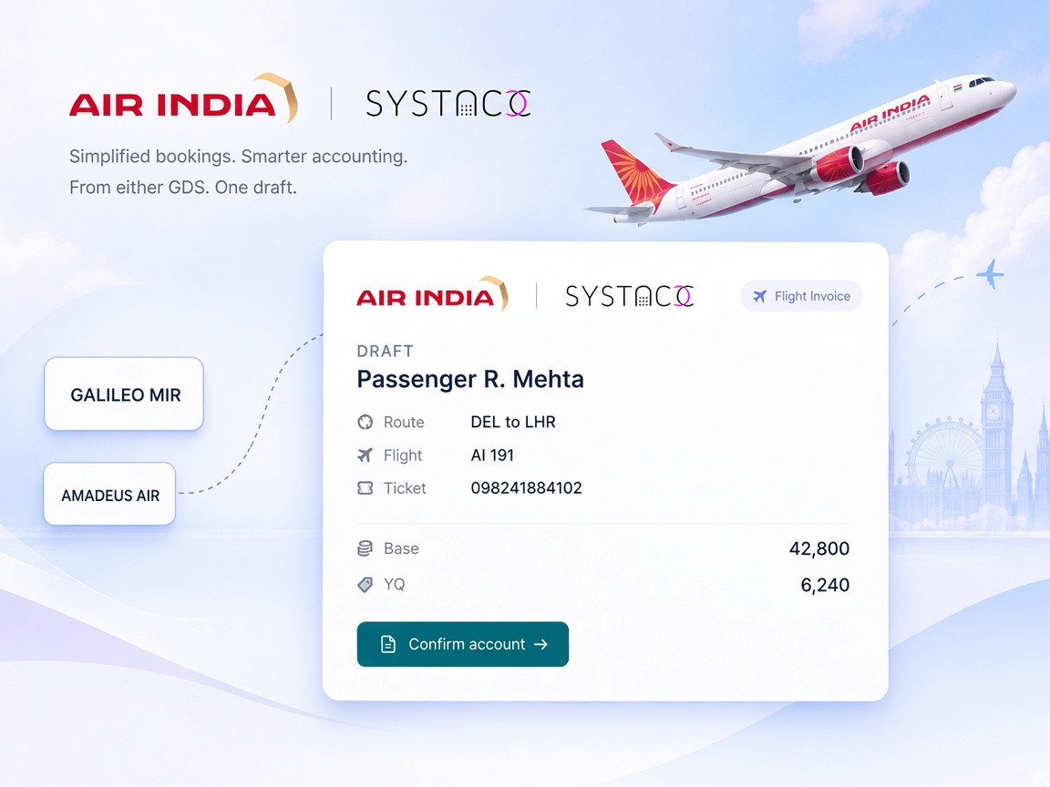 Galileo MIR and Amadeus AIR files flowing into one Air India flight invoice draft
